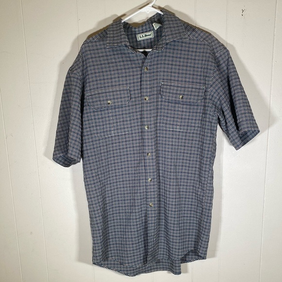 L.L. Bean plaid Casual Button Down Shirt short sleeves size large tall classic - Picture 1 of 7